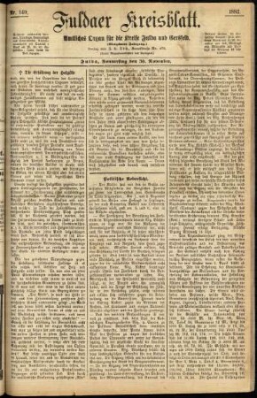Erste Ausgabe vom Donnerstag, den 30. November 1882.