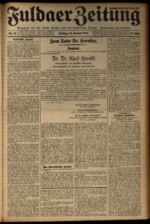 Erste Ausgabe vom Freitag, den 16. Januar 1931.