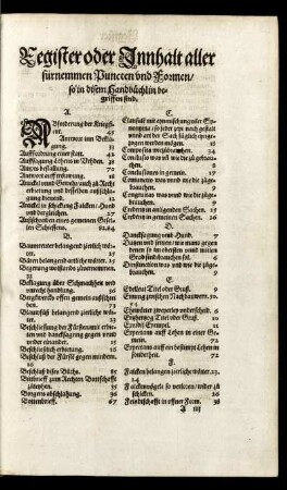 Register oder Innhalt aller fürnemmen Puncten und Formen so in disem Handbüchlin begriffen sind.