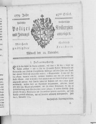 45tes Stück., Ausgabe vom 10. November 1779