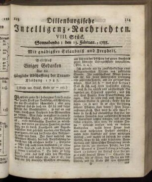 VIII. Stück. Sonnabends : den 23. Februar., 1788.