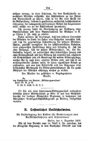 Aufbringung der Kosten für Vertretungen von Volksschullehrern und Lehrerinnen : [H. Oeffentliches Volksschulwesen]