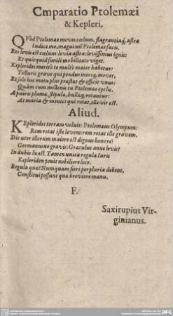 Comparatio Ptolemaei & Kepleri.