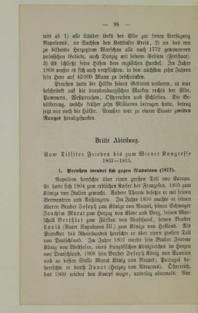 Dritte Abteilung. Vom Tilsiter Frieden bis zum Wiener Kongresse (1807-1815)