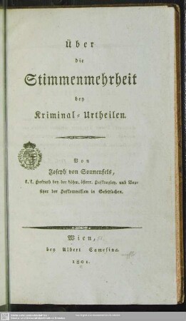 Über die Stimmenmehrheit bey Kriminal-Urtheilen