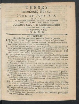 Theses Ex Theologia Morali De Iure Et Iustitia : Quas In Academia Electorali Maximilianea Bonnensi