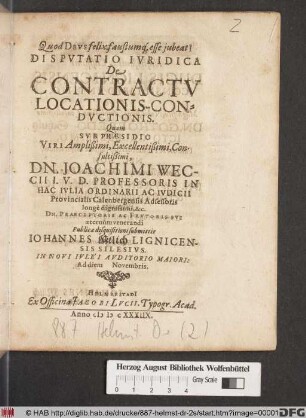 Disputatio Iuridica De Contractu Locationis-Conductionis