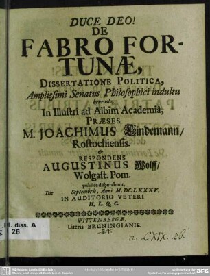 De fabro fortunae, dissertatione politica