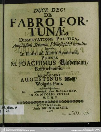 De fabro fortunae, dissertatione politica
