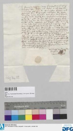Dr. Heinrich Rudolff von Wetze stellt der Stadt Nürnberg Quittung aus über 400 fl. Stadtsteuer.