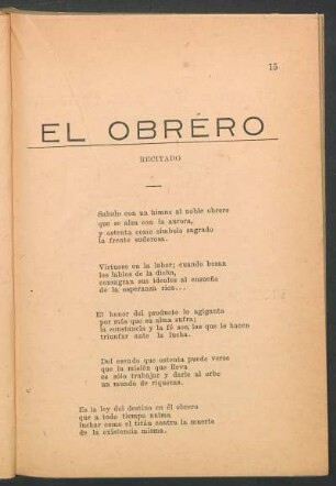 El Obrero : Recitado