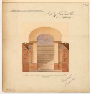 Eingangsraum in einem Berliner Wohnhaus Monatskonkurrenz Dezember 1907: Aufriss Schmalwandansicht (mit Treppe) 1:20; Maßstabsleiste
