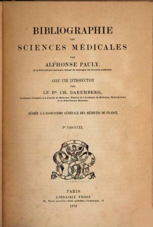 Bibliographie des sciences médicales, 1