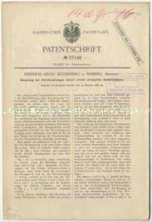 Patentschrift einer Kupplung der Vorsteuerungen zweier direkt wirkenden Dampfpumpen, Patent-Nr. 37146
