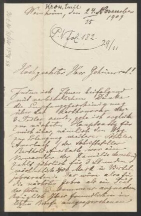 Brief an Ludwig Strecker <senior> and B. Schott's Söhne : 24.11.1909