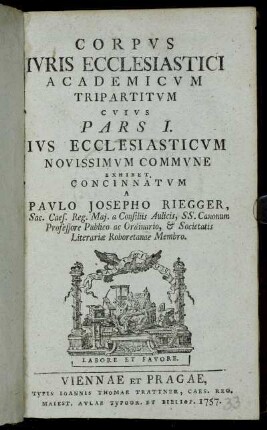 1: Ivs Ecclesiasticvm Novissimvm Commvne Exhibet