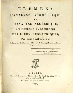 Élémens d'analyse géometrique