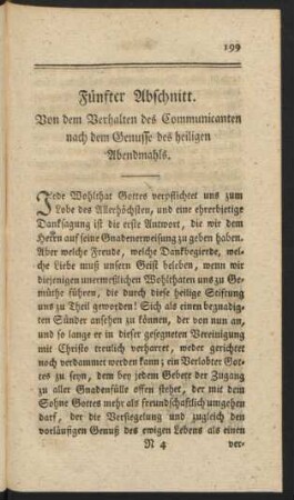 Fünfter Abschnitt. Von dem Verhalten des Communicanten nach dem Genusse des heiligen Abendmahls.