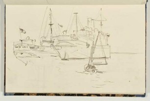 Passagierschiffe und Segelboot - Schiffe vor Stadtkulisse