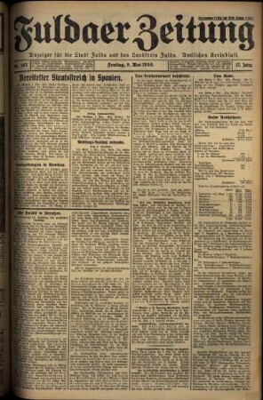 Erste Ausgabe vom Freitag, den 09. Mai 1930.