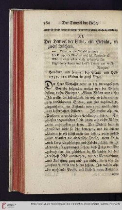 3: [Rezension von: Der Tempel der Liebe, ein Gedicht, in zwölf Büchern. Hamburg und Leipzig, 1757]