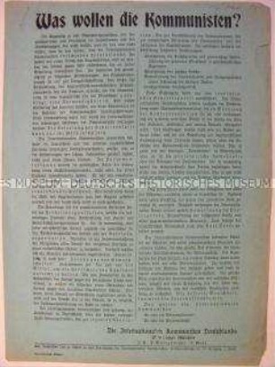 Propagandaflugblatt der Münchener Kommunisten mit ihren Forderungen zur Weiterführung der Revolution