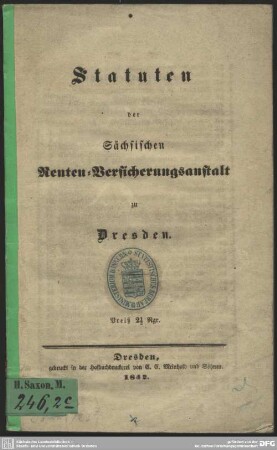 Statuten der Sächsischen Renten-Versicherungsanstalt zu Dresden
