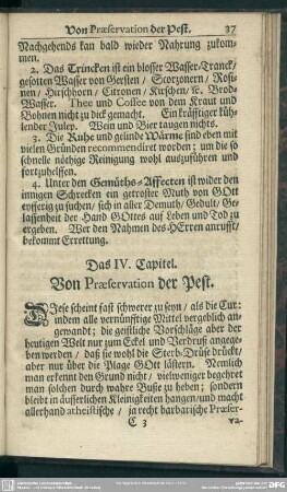 Das IV. Capitel. Von Praeservation der Pest
