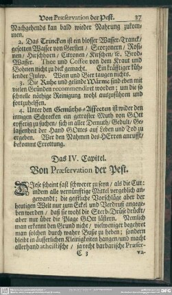Das IV. Capitel. Von Praeservation der Pest
