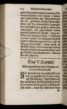 Das V. Capittel. Wie man sich vor diese Seuche præserviren oder hüten soll.