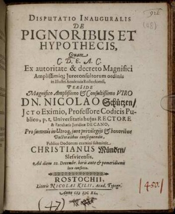 Disputatio Inauguralis De Pignoribus Et Hypothecis
