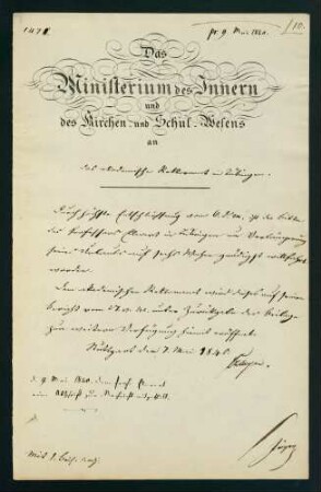 Gesuch um Verlängerund des Urlaubs (07.05.1840)