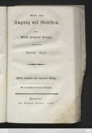 Theil 3: Ueber den Umgang mit Menschen ... : In drey Theilen