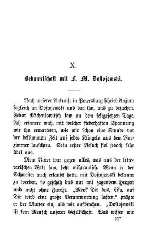 X. Bekanntschaft mit F. M. Dostojewski.