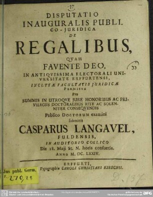 Disputatio inauguralis publico-juridica de regalibus