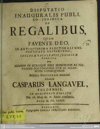 Disputatio inauguralis publico-juridica de regalibus