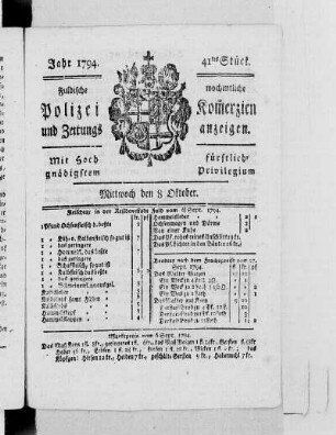 41tes Stück., Ausgabe vom 8. Oktober 1794