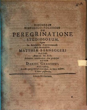 Discursus hist. polit. de peregrinatione studiosorum