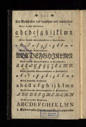 Die Buchstaben des deutschen und lateinischen Alphabets nach der gewoehnlichen Ordnung