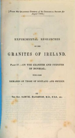 Experimental researches on the granites of Ireland. IV