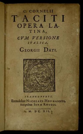 C. Cornelii Taciti Opera Latina : Cum Versione Italica, Georgii Dati