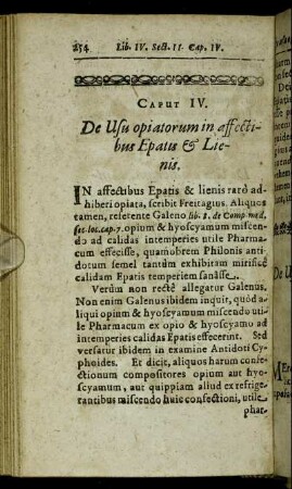 Caput IV. De Usu opiatorum in affectibus Epatis & Lienis.