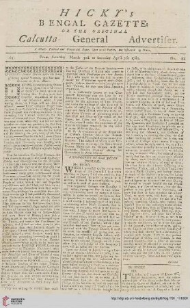 11: Hicky's Bengal gazette, or The original Calcutta general advertiser