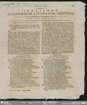 Jenaische Allgemeine Literatur-Zeitung, Nr. 292, vom 21.12.1811, Jena