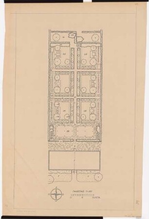 Druckvorlagen: Ausschnitt aus dem Entwurf Abb. 208 Miethausgärten an dreigeschossigen Wohnbauten: Grundriss 1:100