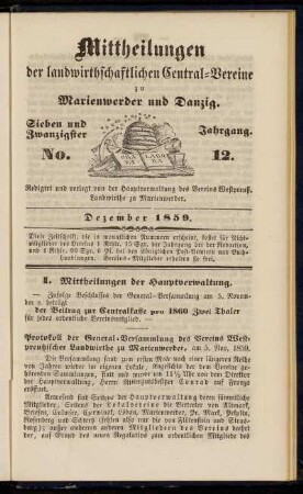 Sieben und Zwanzigster Jahrgang. No. 12. Dezember 1859.