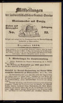 Sieben und Zwanzigster Jahrgang. No. 12. Dezember 1859.