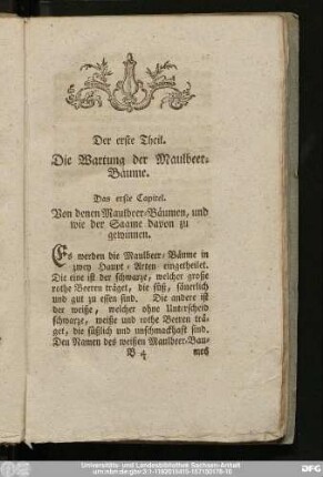 Der erste Theil. Die Wartung der Maulbeer-Bäume.