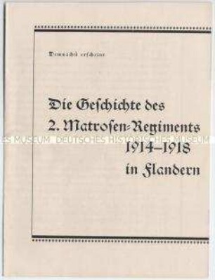 Verlagswerbung für ein Buch über ein Matrosen-Regiment im 1. Weltkrieg