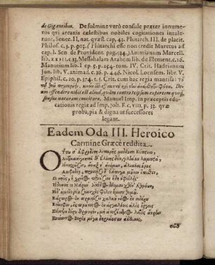 Eadem Oda III. Heroico Carmine Græce reddita.